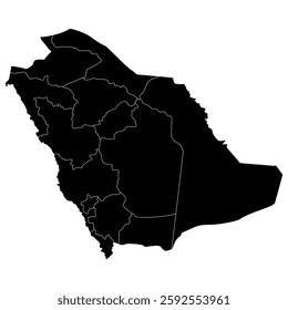 Saudi Arabia Silhouette Map Vector - Solid Black Shape of Saudi Arabia, Isolated on White Background - Editable EPS for Travel, Tourism, Geography, and Design