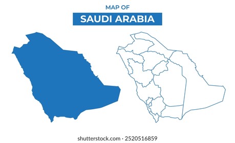 Arábia Saudita mapa vetor simples e esboço estilo ilustração conjunto