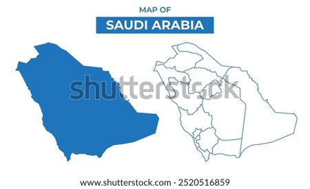 Saudi Arabia simple vector map and outline style illustration set