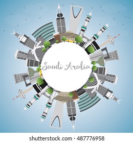 Saudi Arabia Skyline with Landmarks, Blue Sky and Copy Space. Vector Illustration. Business Travel and Tourism Concept. Image for Presentation Banner Placard and Web Site.