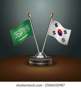 Saudi Arabia - South Korea Cooperation Flag, Dark gradient color Background