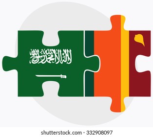 Saudi Arabia and Sri Lanka Flags in puzzle isolated on white background
