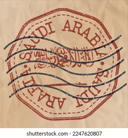 Saudi Arabia Stamp Travel Passport. Design Retro Symbol Country. Old Vintage Postmark.