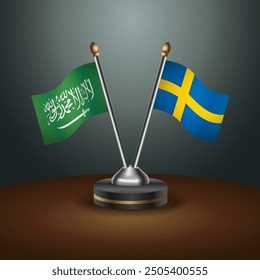 Saudi Arabia - Sweden Cooperation Flag, Dark gradient color Background