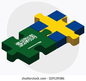 Saudi Arabia and Sweden Flags in puzzle isolated on white background