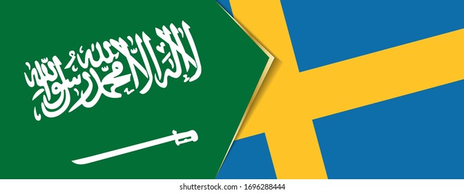 Saudi-Arabien und Schweden Flaggen, zwei Vektorillustrationen Flaggen Symbol für Beziehung oder Konfrontation.