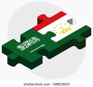 Saudi Arabia and Tajikistan Flags in puzzle isolated on white background