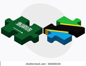 Saudi Arabia and Tanzania Flags in puzzle isolated on white background