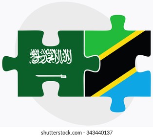 Saudi Arabia and Tanzania Flags in puzzle isolated on white background