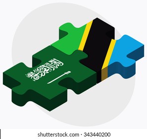 Saudi Arabia and Tanzania Flags in puzzle isolated on white background
