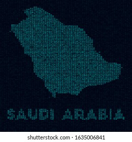 Saudi Arabia tech map. Country symbol in digital style. Cyber map of Saudi Arabia with country name. Classy vector illustration.