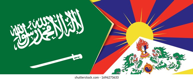 Arabia Saudita y el Tíbet banderas, dos vectores símbolo de relación o confrontación.