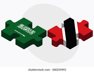 Saudi Arabia and Trinidad and Tobago Flags in puzzle isolated on white background