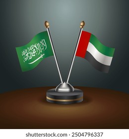 Saudi Arabia - United Arab Emirates Cooperation Flag, Dark gradient color Background