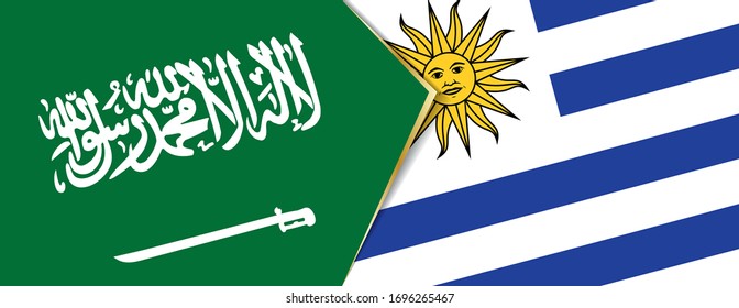 Saudi Arabia and Uruguay flags, two vector flags symbol of relationship or confrontation.