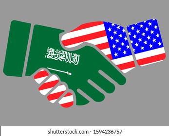 Saudi Arabia and USA flags Handshake vector