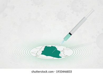 Saudi Arabia vaccination concept, vaccine injection in map of Saudi Arabia. Vaccine and vaccination against coronavirus, COVID-19. Vector template about Healthcare.