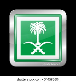 Saudi Arabia Variant Flag. Metallic Icon Square Shape. This is File from the Collection Flags of Asia