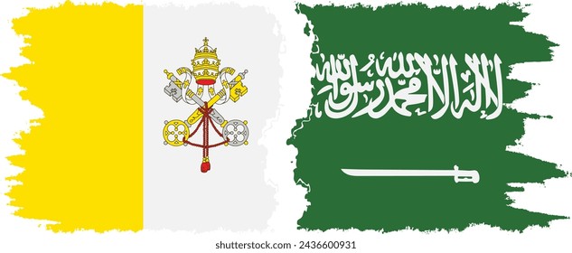 Saudi Arabia and Vatican grunge flags connection, vector