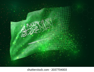 Saudi Arabia, vector 3d flag on green background with polygons and data numbers