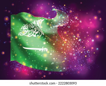 Saudi Arabia, vector 3d flag on pink purple background with lighting and flares