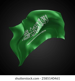 Saudi Arabia, vector 3d flag with waves on a black background