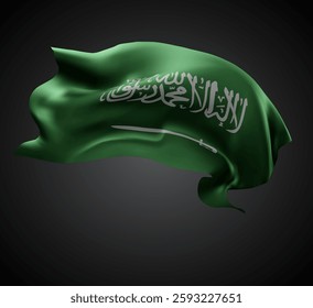 Saudi Arabia, vector 3d flag with waves on a black background