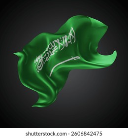 Saudi Arabia, vector 3d flag with waves on a black background