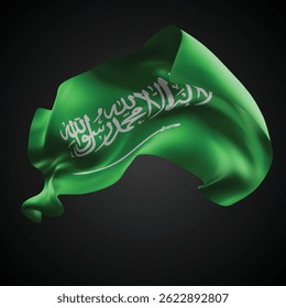 Saudi Arabia, vector 3d flag with waves on a black background