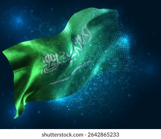 Saudi Arabia, vector 3d flag virtual triangular polygons on a blue background