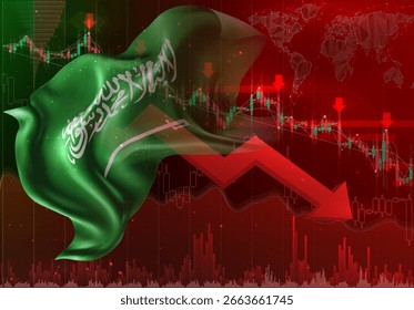 Saudi-Arabien, Vektor 3D Flagge Finanzaustausch Trend nach unten