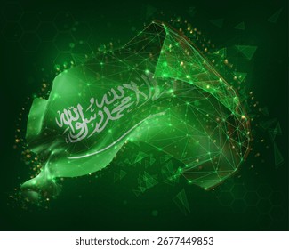 Arabia Saudita, Vector 3d bandera sobre fondo verde