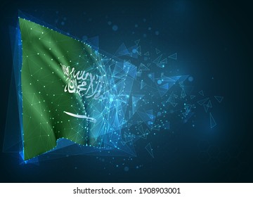 Saudi Arabia,  vector flag, virtual abstract 3D object from triangular polygons on a blue background