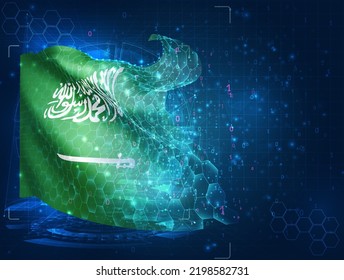 Arabia Saudita, bandera vector, objeto 3D virtual abstracto de polígonos triangulares sobre fondo azul