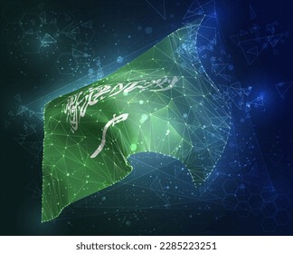 Saudi Arabia,  vector flag, virtual abstract 3D object from triangular polygons on a blue background