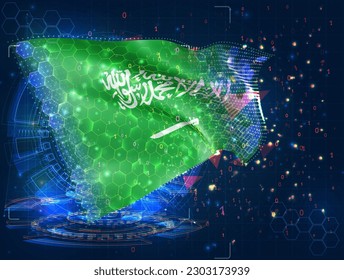 Saudi Arabia,  vector flag, virtual abstract 3D object from triangular polygons on a blue background