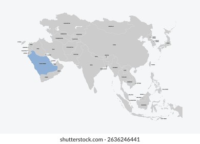 Saudi Arabia vector map, Asia map Silhouette isolated on white background. for website layouts, background,education,travel worldwide, map silhouette and earth geography