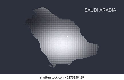 Saudi Arabia vector map with capital. Map dotted silhouette with light dots on a dark background, the true size.