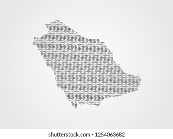 Saudi Arabia vector map illustration using binary codes on white background to mean advancement of digital and technology