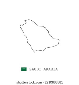 Saudi Arabia vector map outline, line, linear. Saudi Arabia black map on white background. Saudi Arabia flag