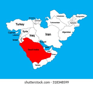 Saudi Arabia vector map silhouette illustration isolated on Middle east vector map.