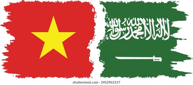 Saudi Arabia and Vietnam grunge flags connection, vector