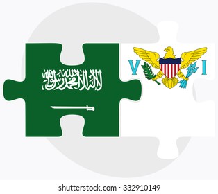 Saudi Arabia and Virgin Islands (U.S.) Flags in puzzle isolated on white background