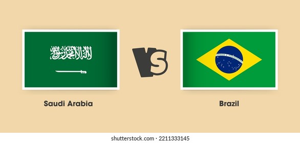 Saudi Arabia vs Brazil flags placed side by side. Creative stylish national flags of Saudi Arabia vs Brazil with background