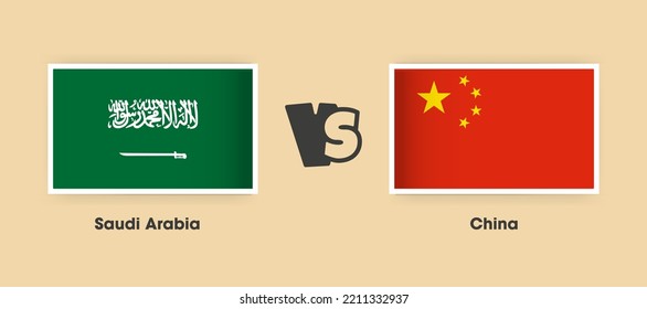 Banderas de Arabia Saudita contra China colocadas una al lado de la otra. Banderas nacionales creativas y elegantes de Arabia Saudita vs China con antecedentes
