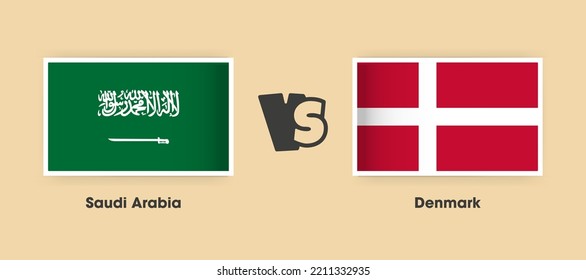 Saudi Arabia vs Denmark flags placed side by side. Creative stylish national flags of Saudi Arabia vs Denmark with background
