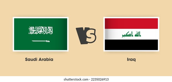 Saudi Arabia vs Iraq flags placed side by side. Creative stylish national flags of Saudi Arabia vs Iraq with background