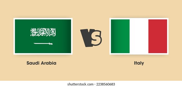 Saudi Arabia vs Italy flags placed side by side. Creative stylish national flags of Saudi Arabia vs Italy with background