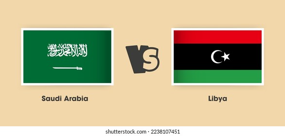 Saudi Arabia vs Libya flags placed side by side. Creative stylish national flags of Saudi Arabia vs Libya with background