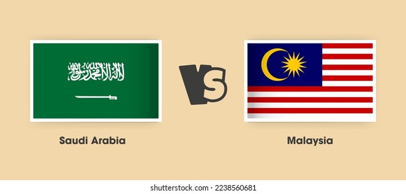 Saudi Arabia vs Malaysia flags placed side by side. Creative stylish national flags of Saudi Arabia vs Malaysia with background